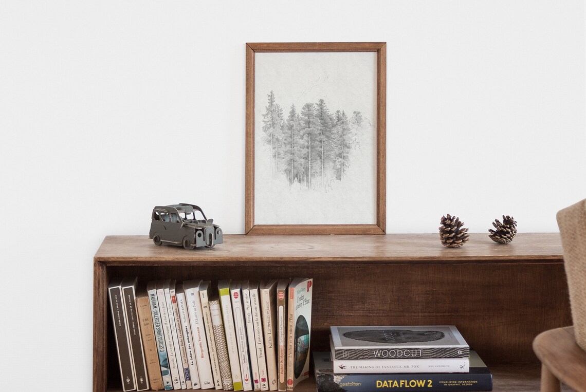 Vintage Pine Tree Forest Sketch, Rustic Winter Art Print - Image 2