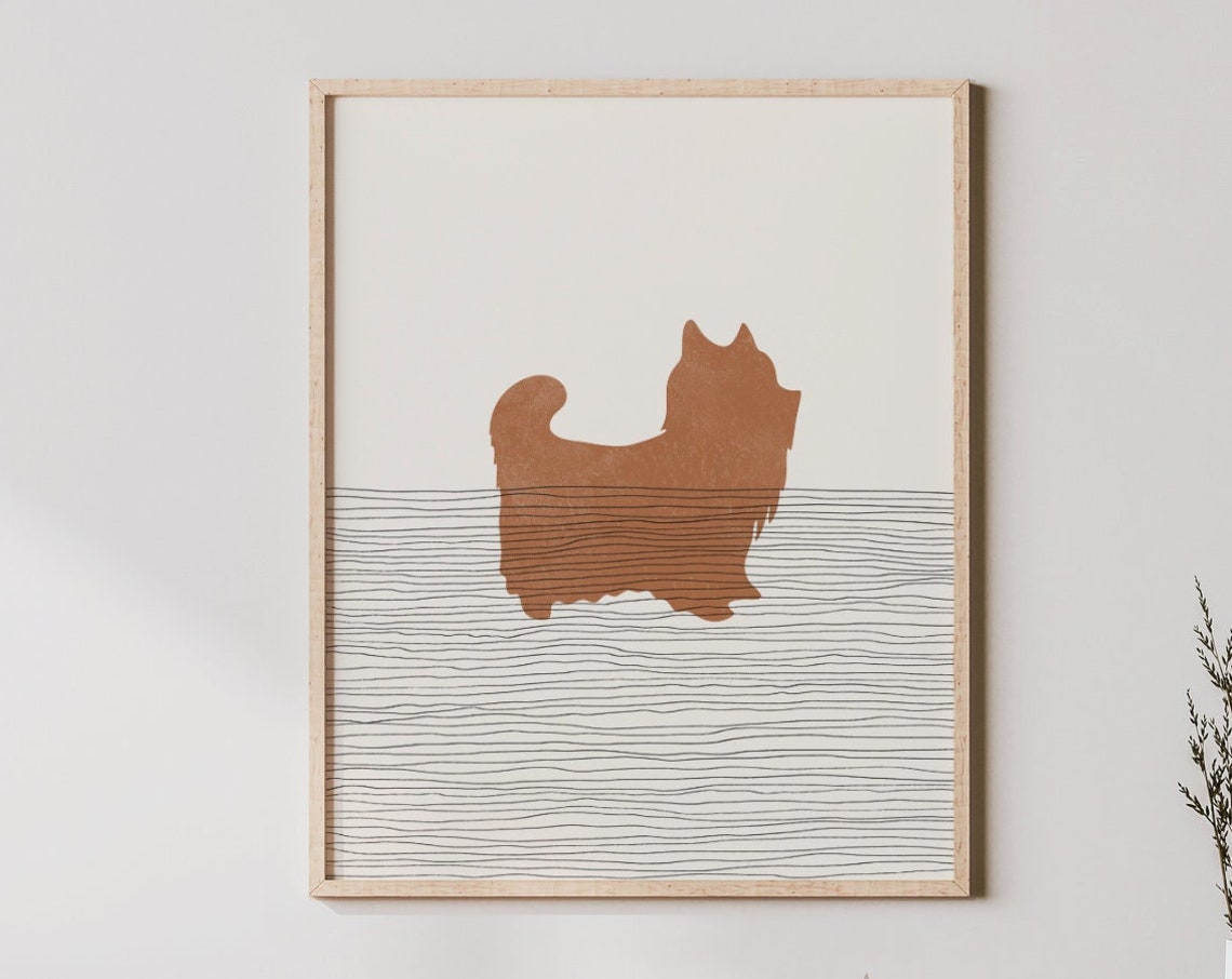 Minimalist Terracotta Yorkshire Terrier Boho Dog Breed Art Poster