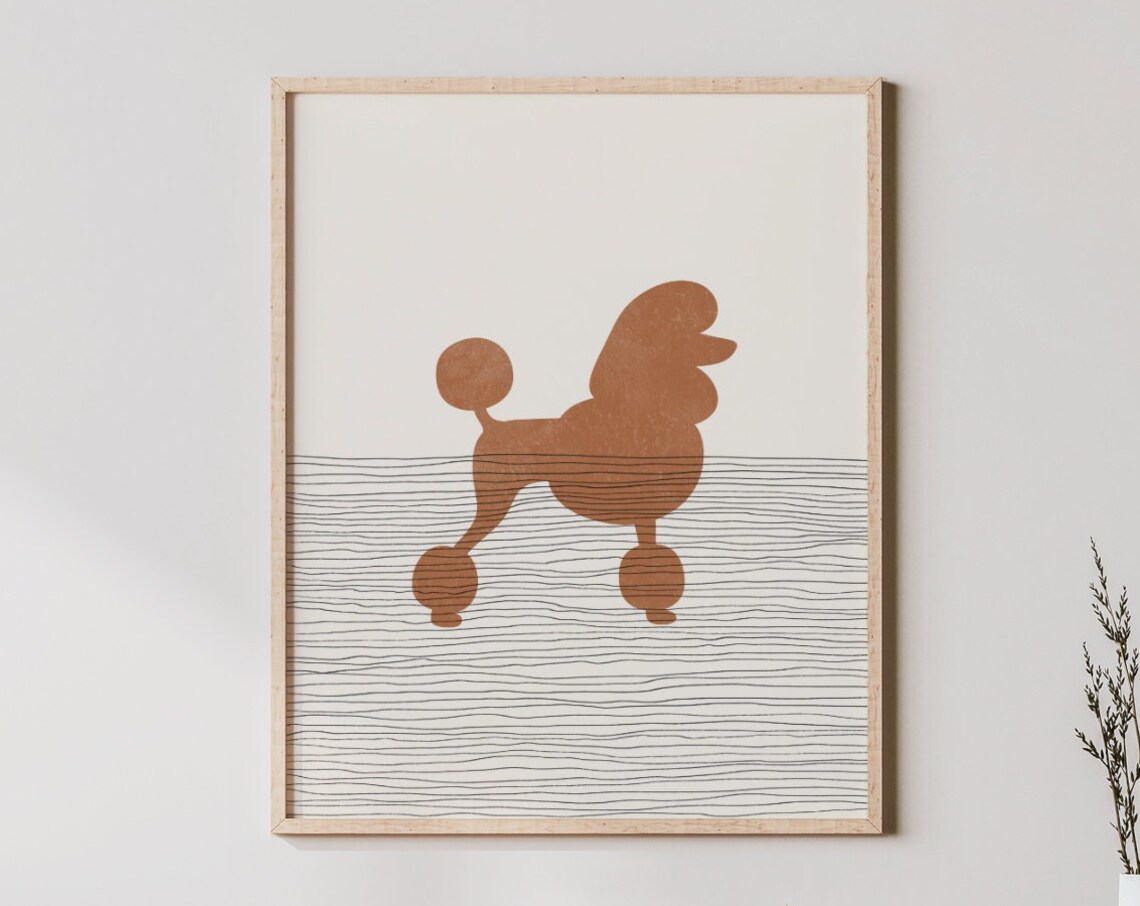 Minimalist Terracotta Poodle Silhouette Boho Dog Breed Art Poster