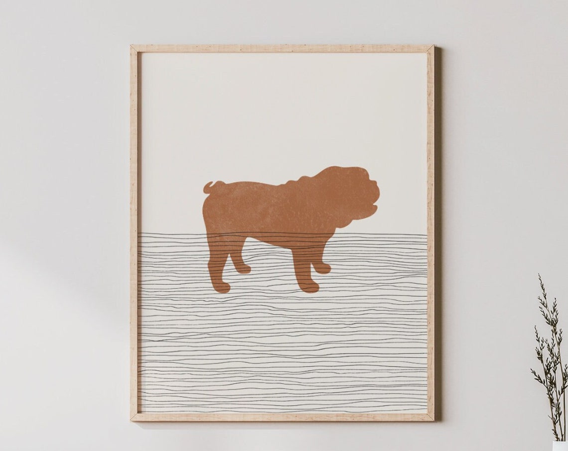 Minimalist Bulldog Silhouette Line Art Modern Boho Dog Poster
