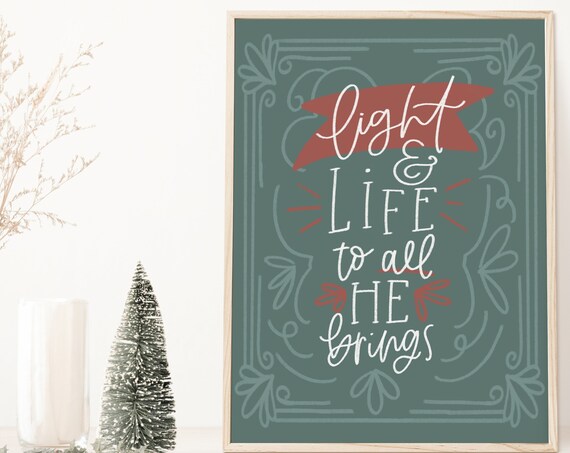 Light and Life to All He Brings Red Ribbon Christmas Chalkboard Poster