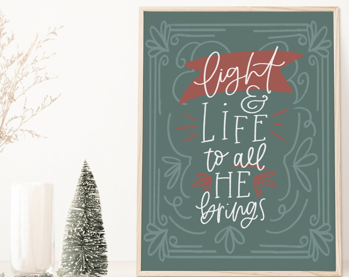 Light and Life to All He Brings Red Ribbon Christmas Chalkboard Poster