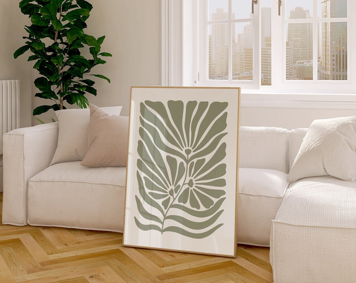 Sage Green Abstract Botanical Flowers Organic Minimalist Art Poster