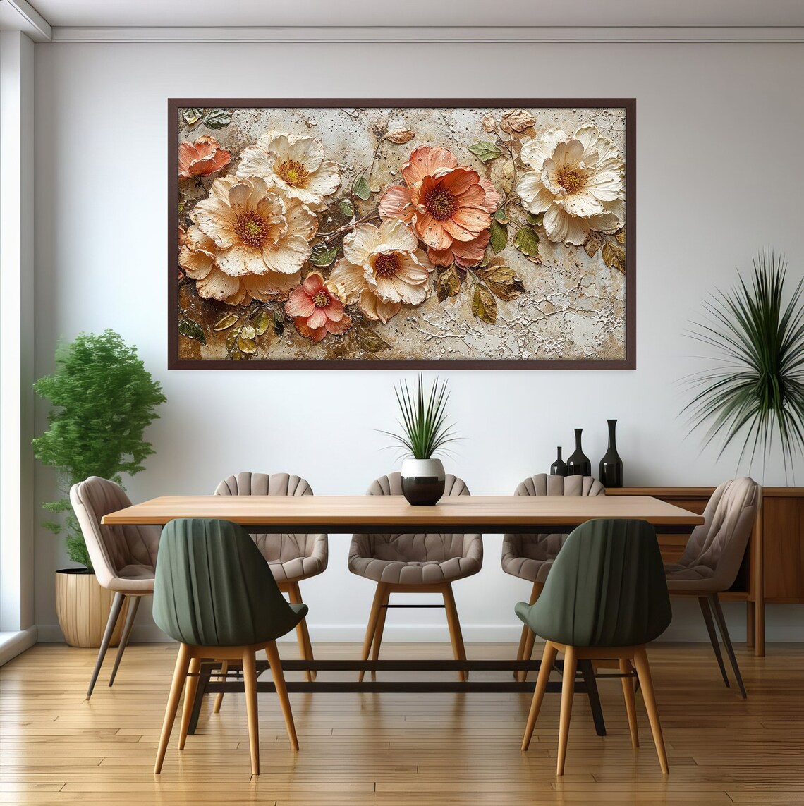 Coral Wildflowers Textured Beige Vintage Botanical Floral Art Print - Image 4