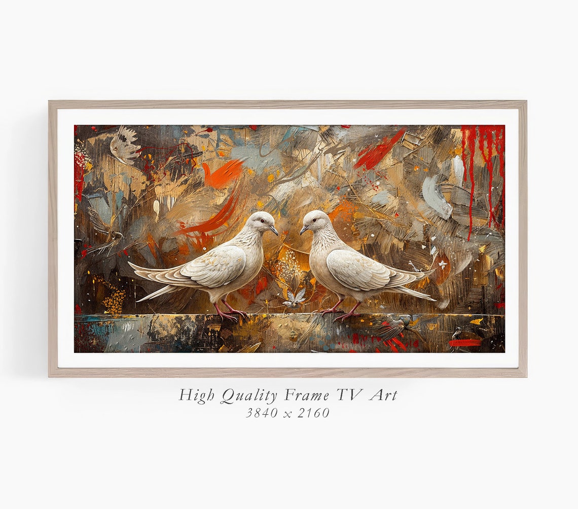 White Doves Pair Gold Abstract Background Symbolic Bird Art Print - Image 3