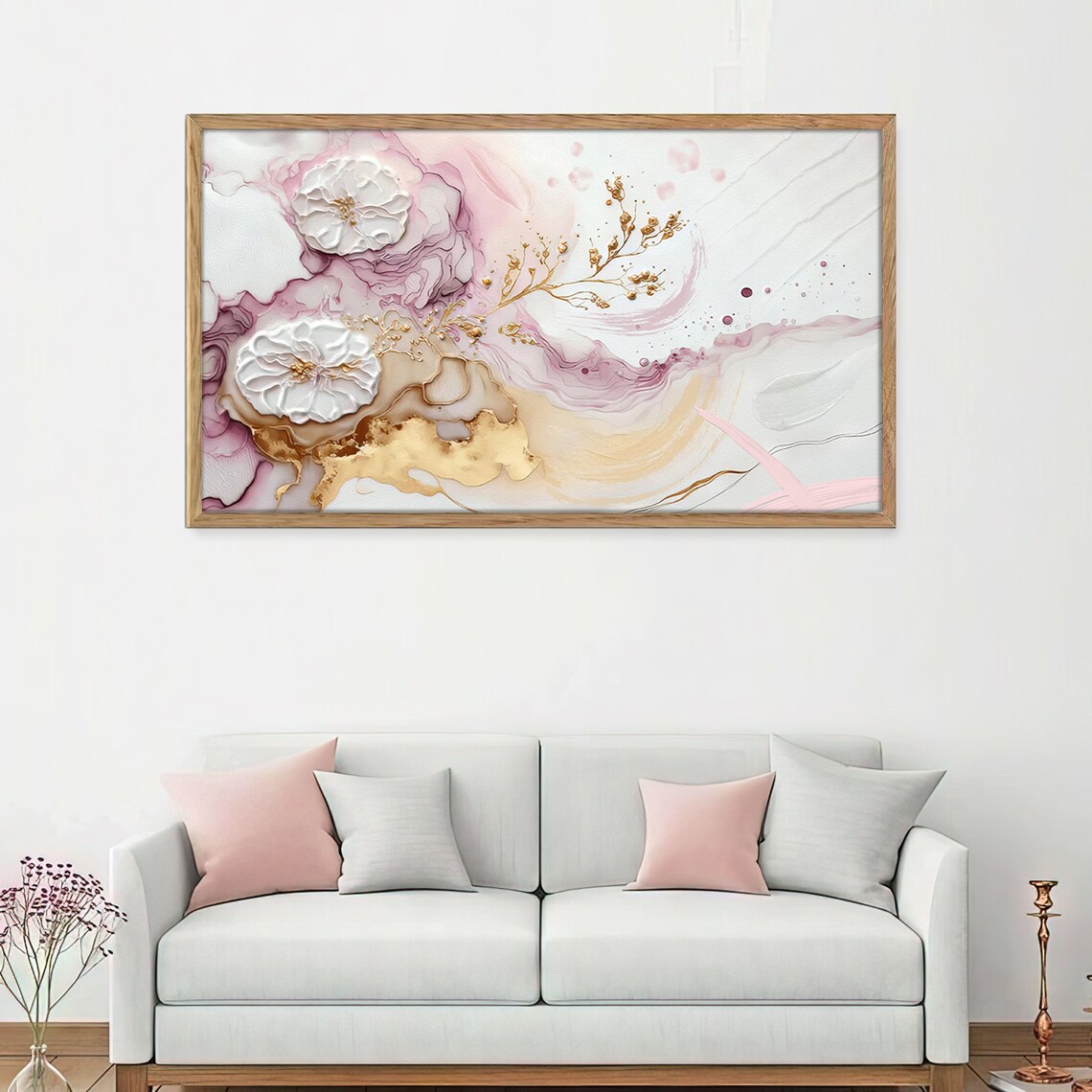 Pastel Blossom Abstract Pink Gold Marble White Floral Art Poster - Image 4