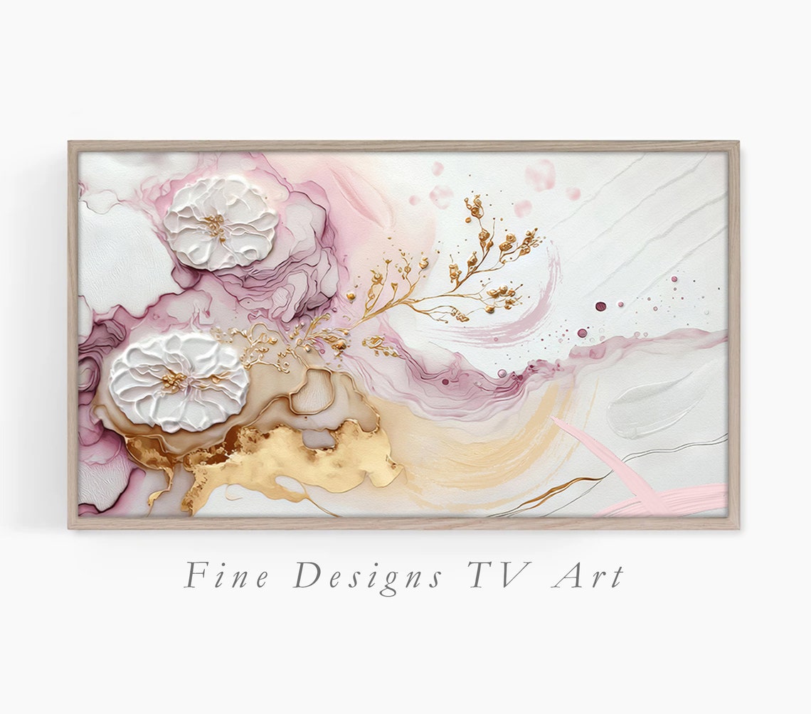 Pastel Blossom Abstract Pink Gold Marble White Floral Art Poster
