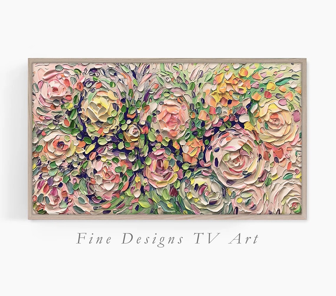 Vibrant Impasto Pink Roses Thick Texture Floral Garden Art Poster