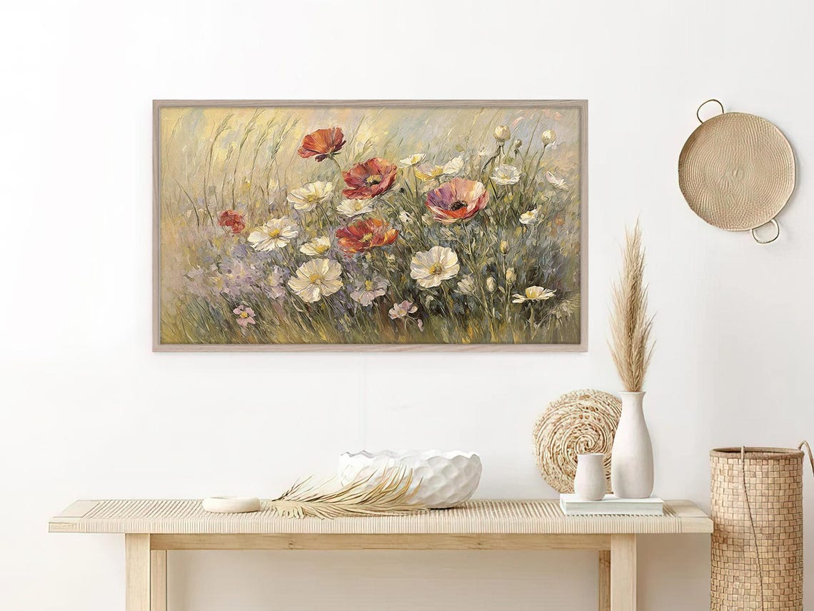 Red Poppy Wildflower Meadow Impressionist Oil Painting Bloom Poster - Image 2
