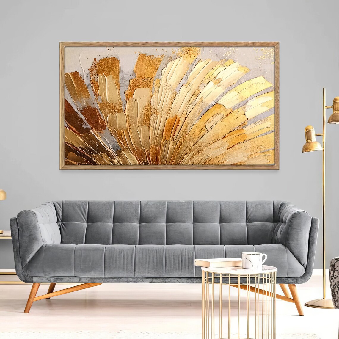 Abstract Gold and Beige Brushstroke Art Print - Image 4