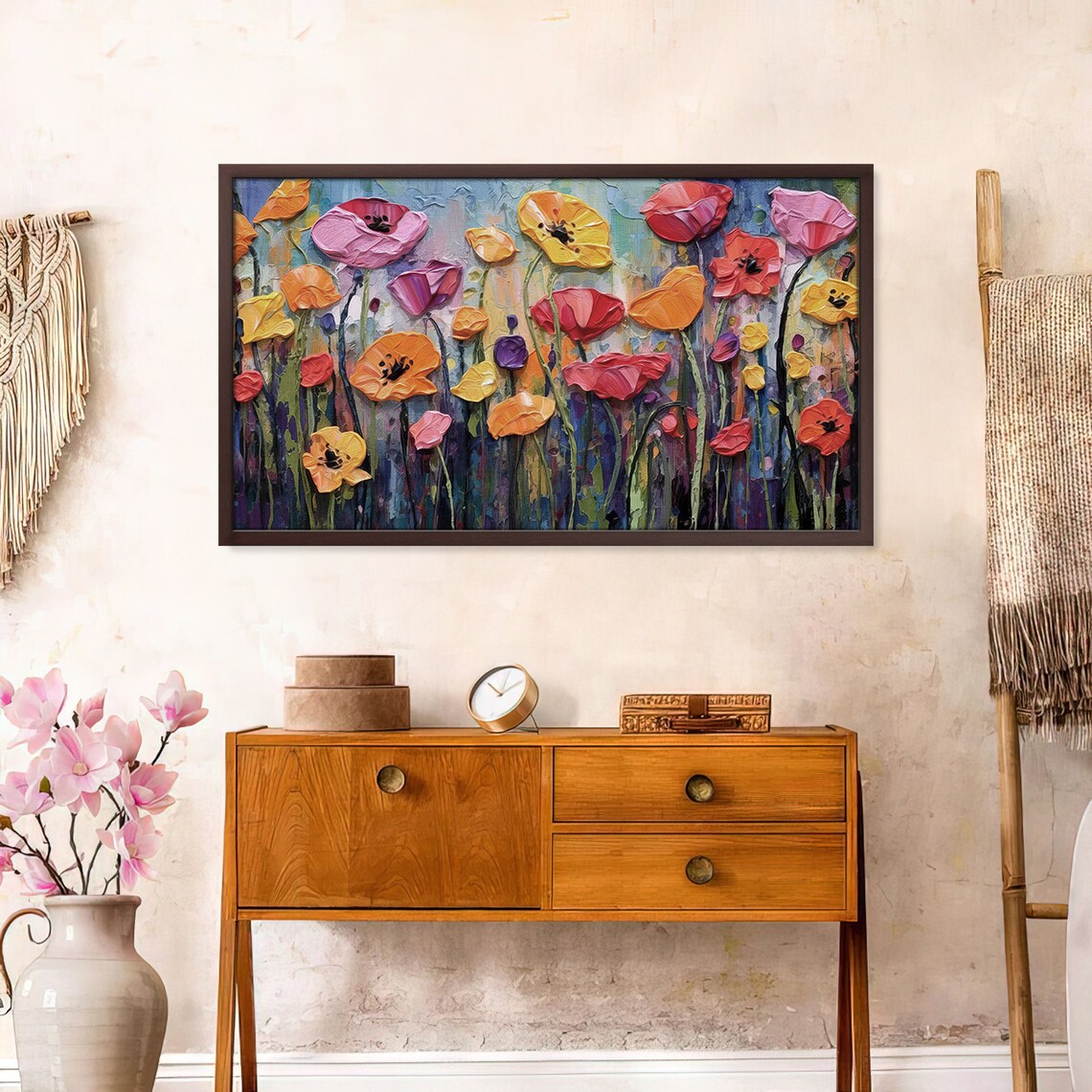 Colorful Impasto Poppy Field Textured Oil Flower Garden Art Poster - Image 2