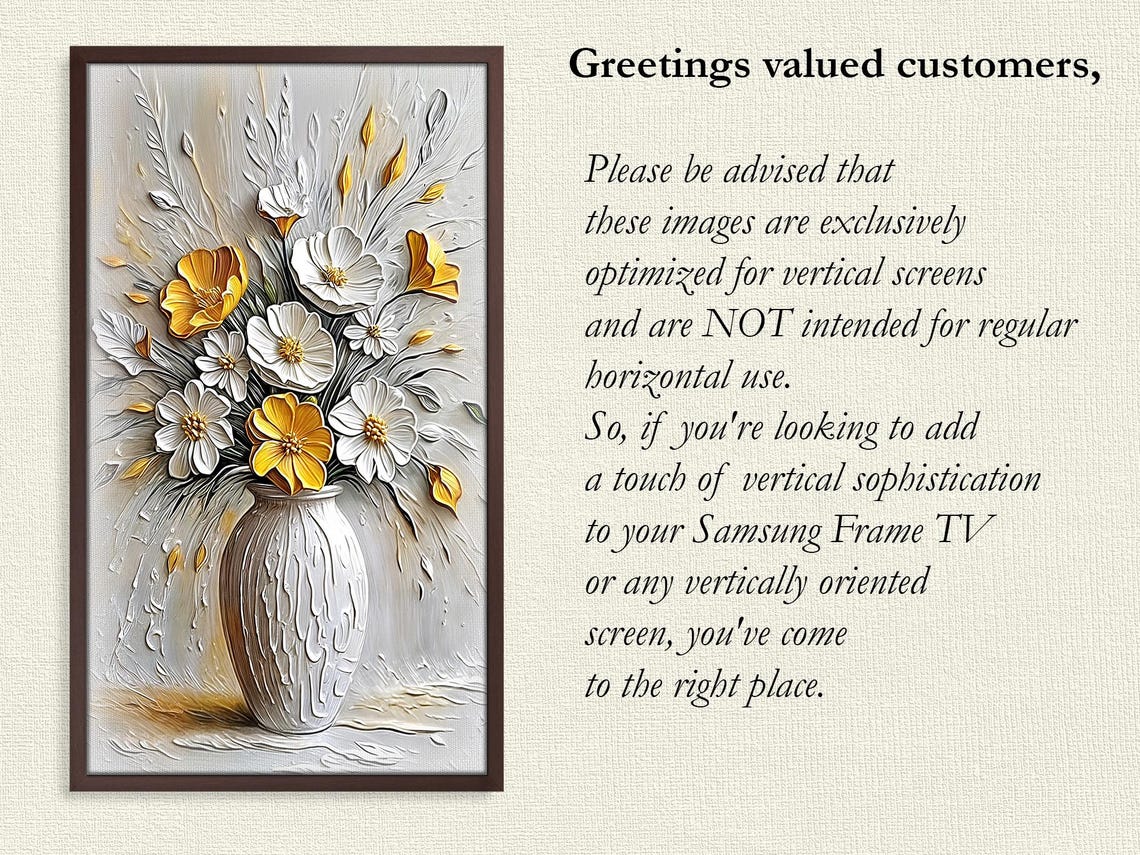 White Yellow Daisy Vase Vertical Impasto Floral Painting Wall Poster - Image 4