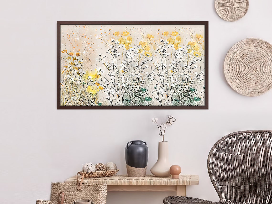 Delicate White Yellow Wildflowers Beige Botanical Floral Art Poster - Image 4