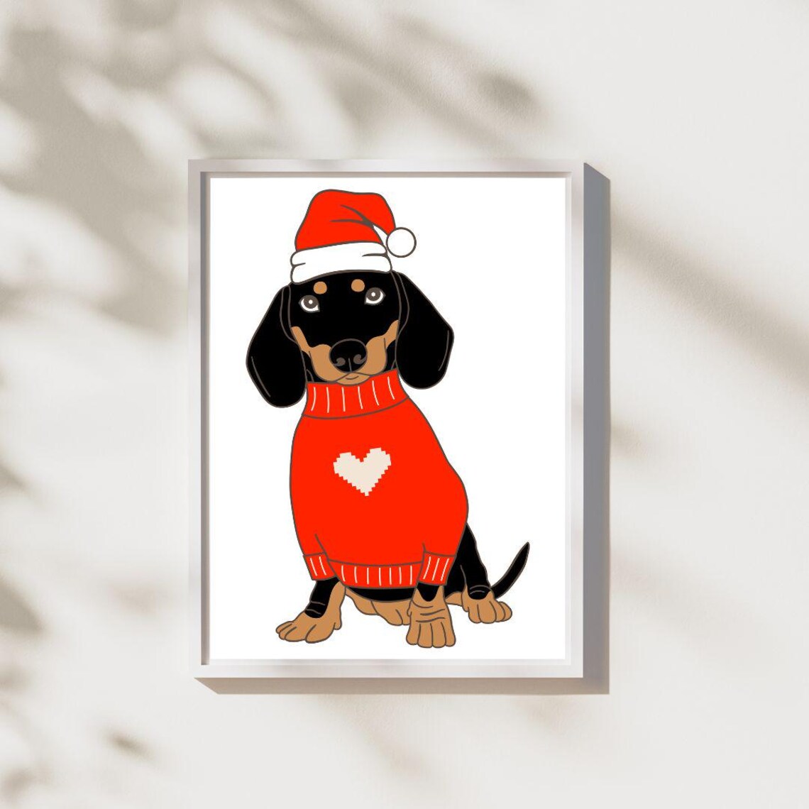 Cute Dachshund Santa Hat Red Sweater Christmas Dog Poster Art - Image 2