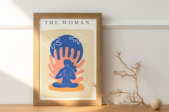 The Woman Matisse Style Meditating Blue Figure Abstract Poster