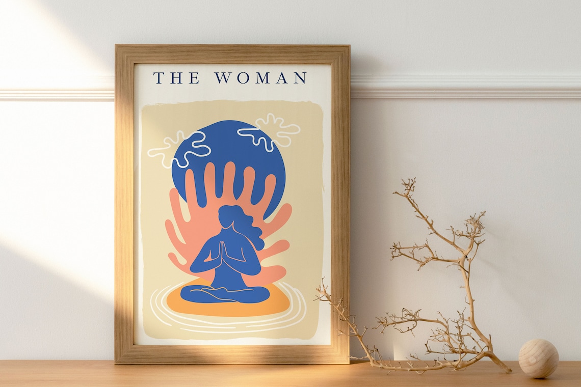 The Woman Matisse Style Meditating Blue Figure Abstract Poster