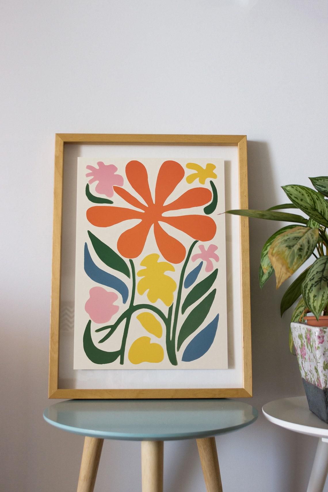 Bold Orange Bloom Pink Yellow Accent Modern Botanical Poster - Image 2
