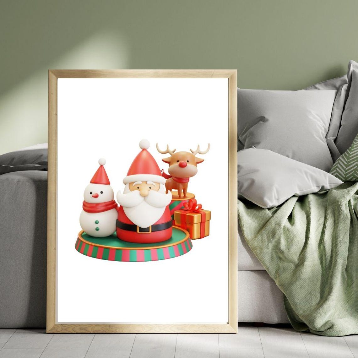3D Santa Snowman Reindeer Christmas Holiday Figurines Poster Art