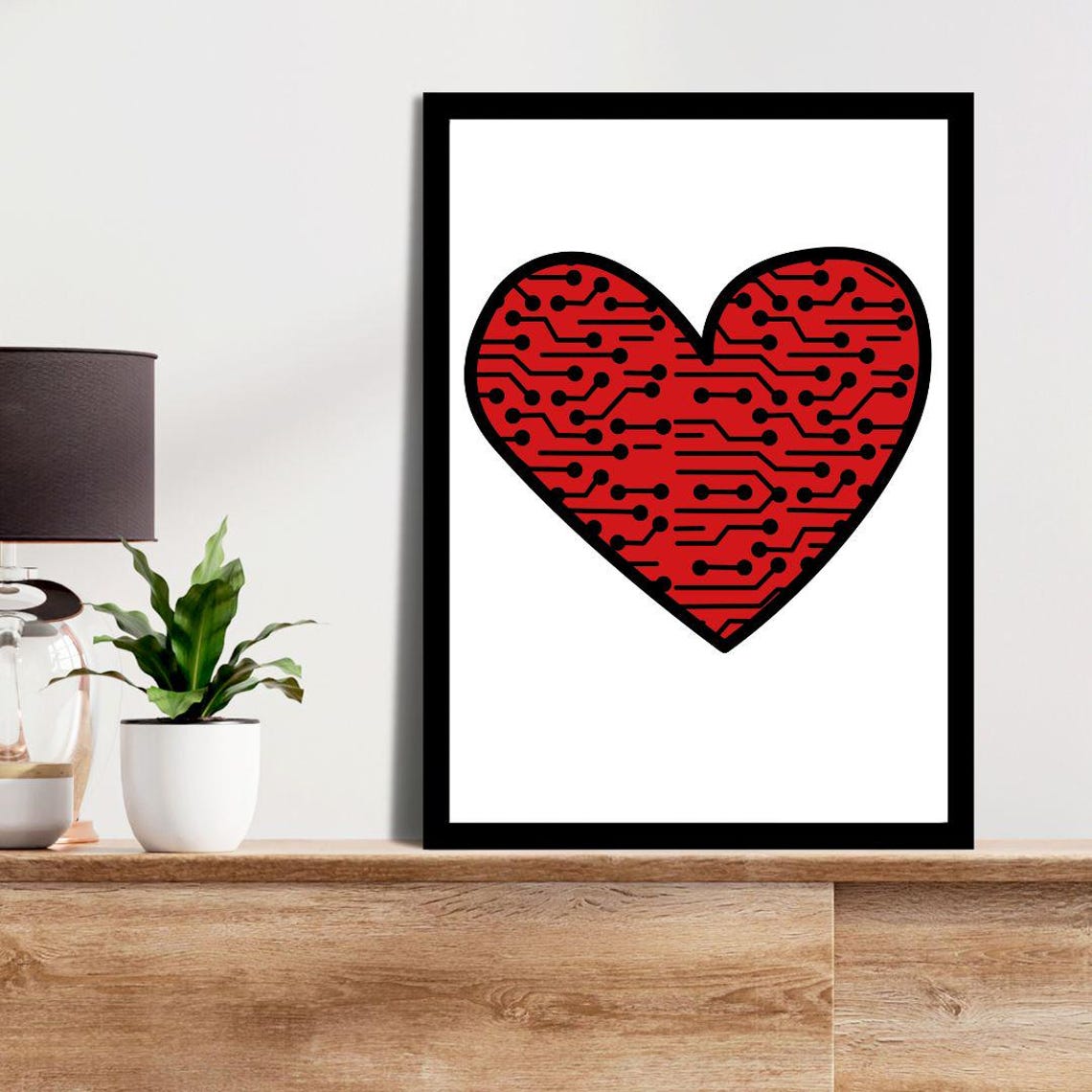 Red Heart Black Circuit Board Traces Tech Love Pop Art Poster - Image 3