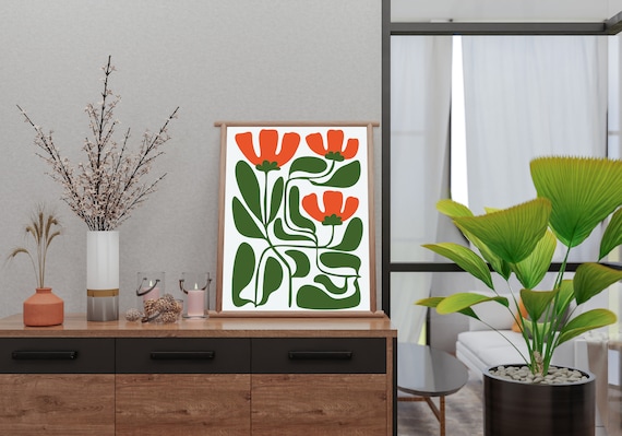 Bold Red Tulips Abstract Mid Century Botanical Graphic Poster