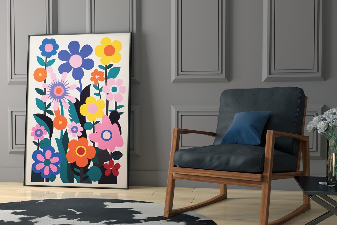 Retro Flower Meadow Bright Poppy Daisy Bold Botanical Poster - Image 3
