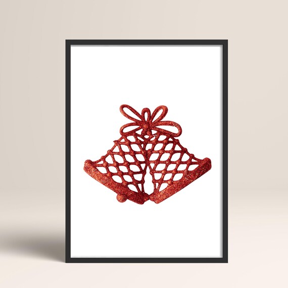 Red Glitter Christmas Bells Lattice Holiday Ornament Poster Art