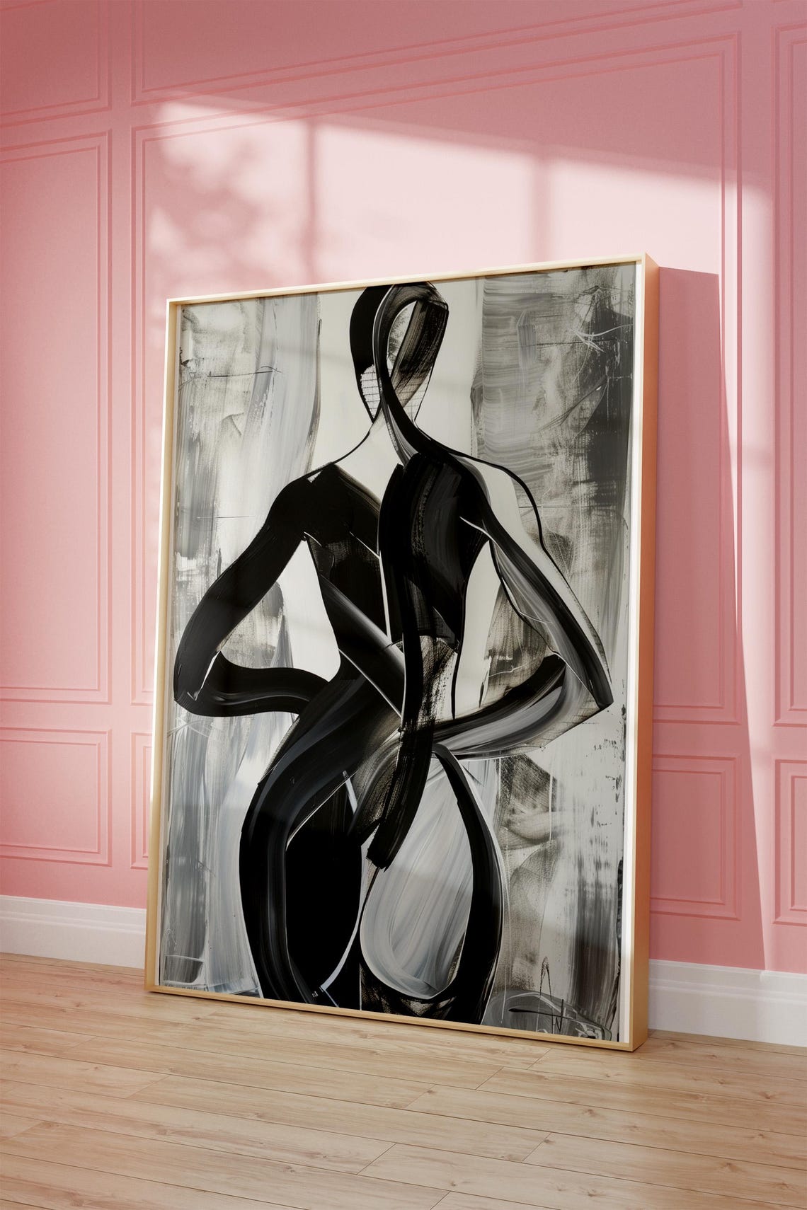 Monochrome Abstract Female Form Brushstroke Black Gray Art Poster