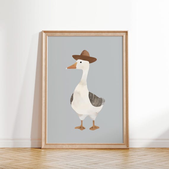 Cowboy Goose Wall Art Vintage Nursery Decor Animal Print Kids Room Poster Retro Baby Room Art Preppy Nursery Instant