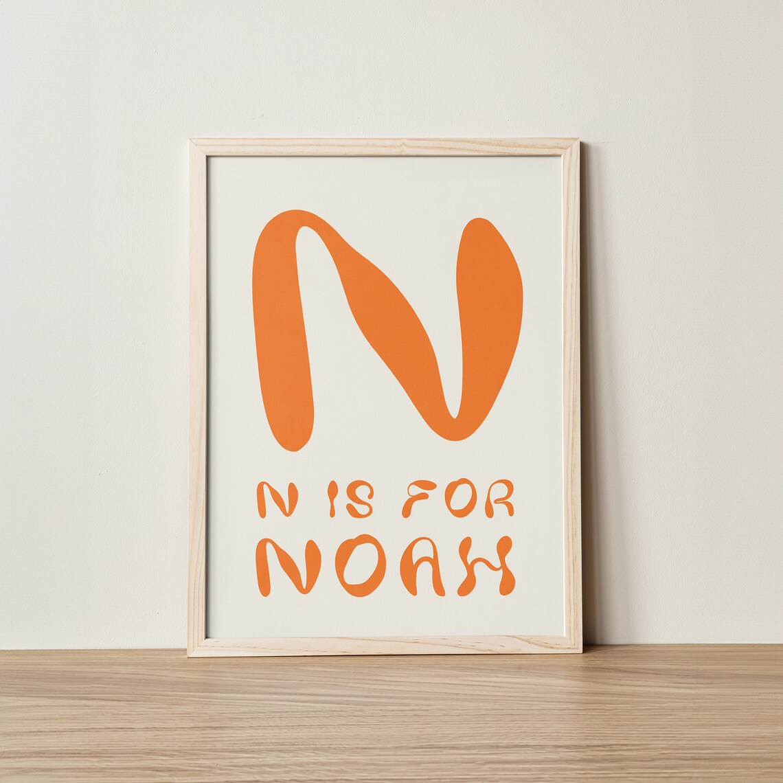 Custom Orange Letter Name Decor Retro Personalized Kids Room Art Poster