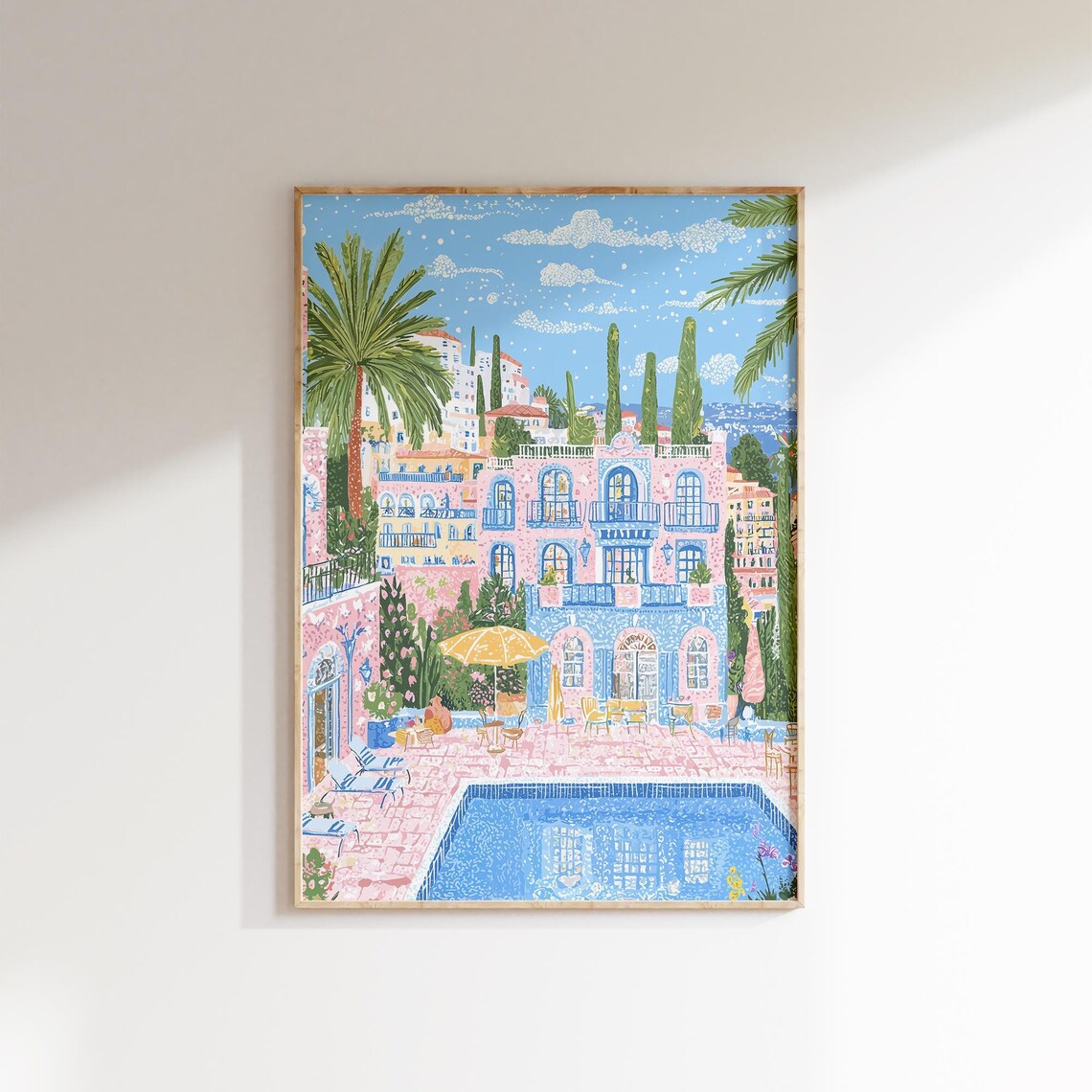 Amalfi Coast Hotel Pool Terrace Palm Trees Italy Travel Poster - Image 2