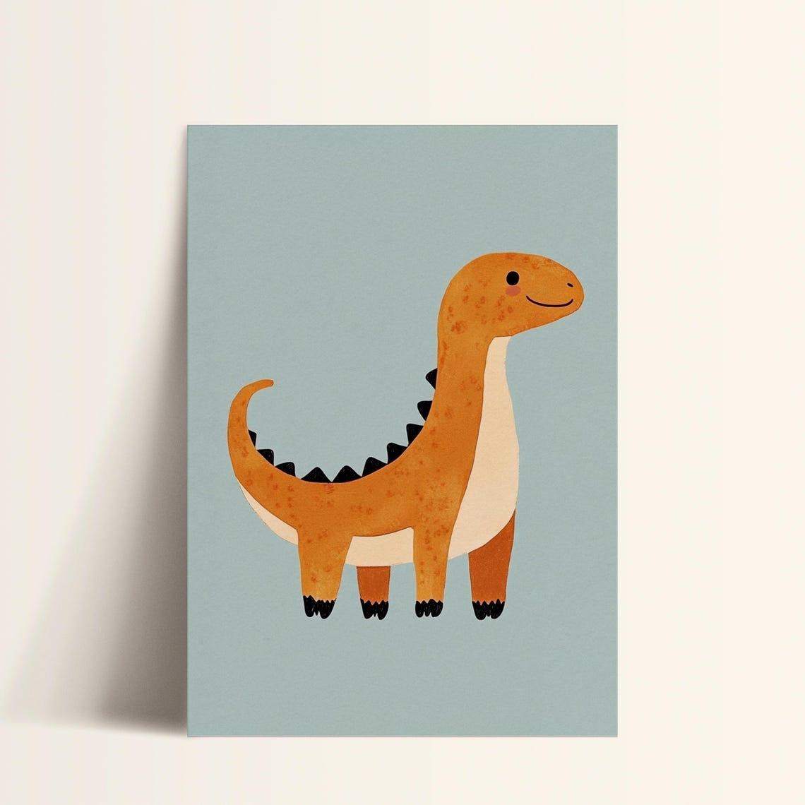 Orange Long Neck Dinosaur Standing Teal Kids Dino Art Poster