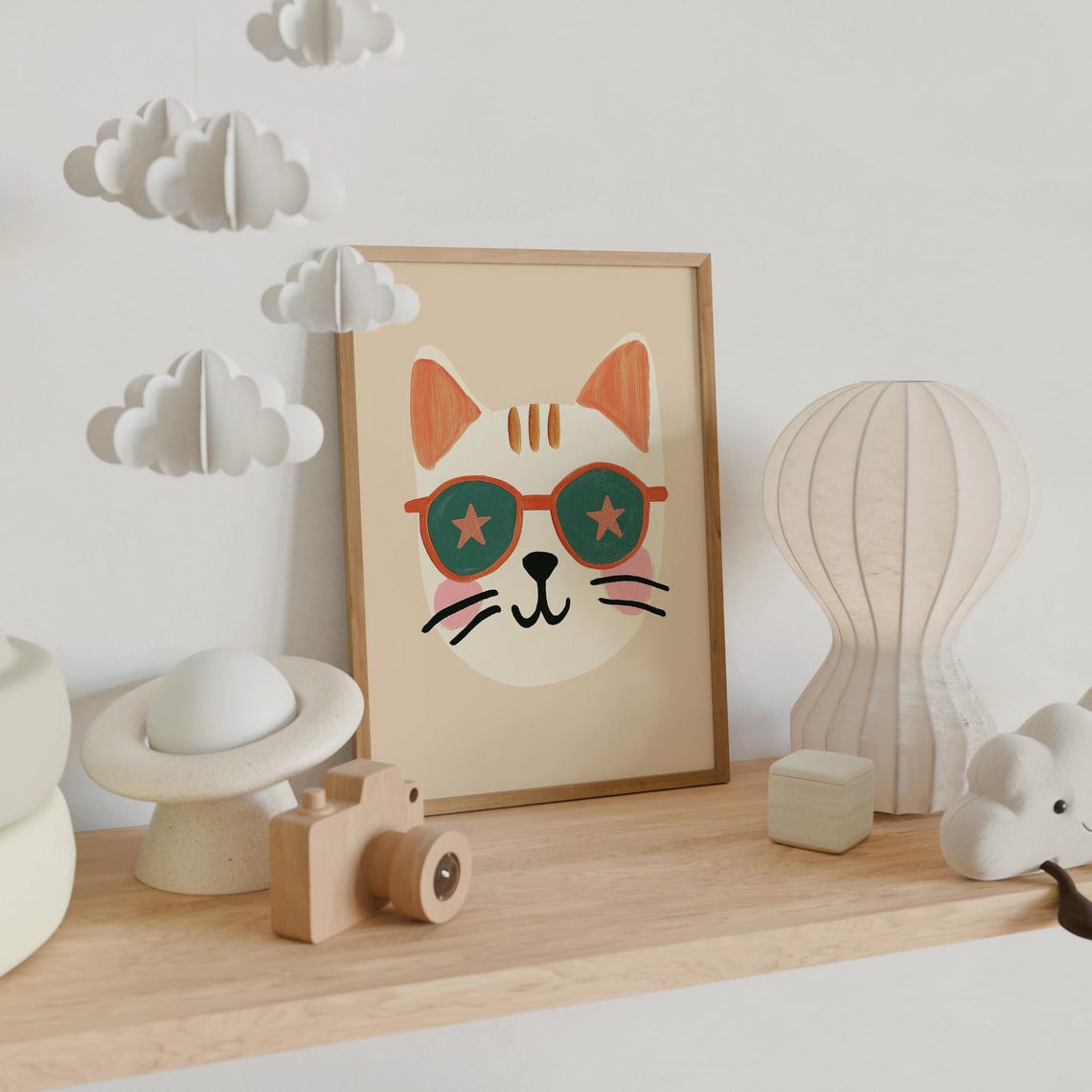 Cool Cat In Star Sunglasses Playful Kids Room Nursery Art Print - Image 6