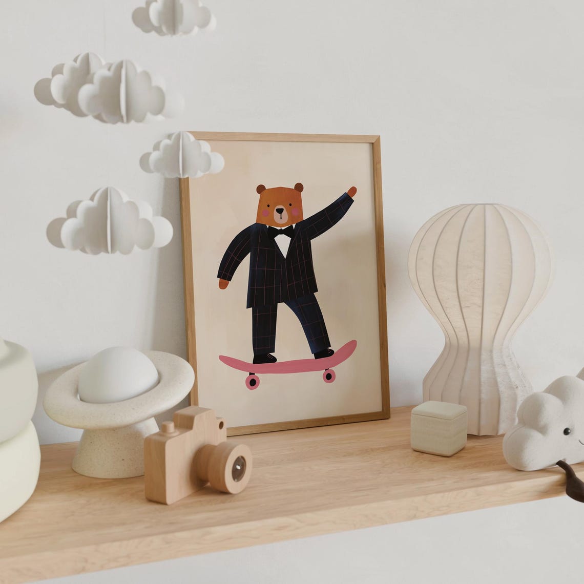 Dapper Bear Bow Tie Tuxedo Pink Skateboard Cute Nursery Wall Art Print - Image 4
