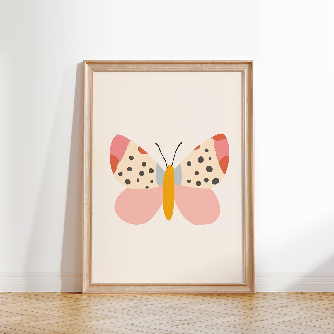 Pink Butterfly With Spotted Wings Nursery Kids Animal Poster - Image 3