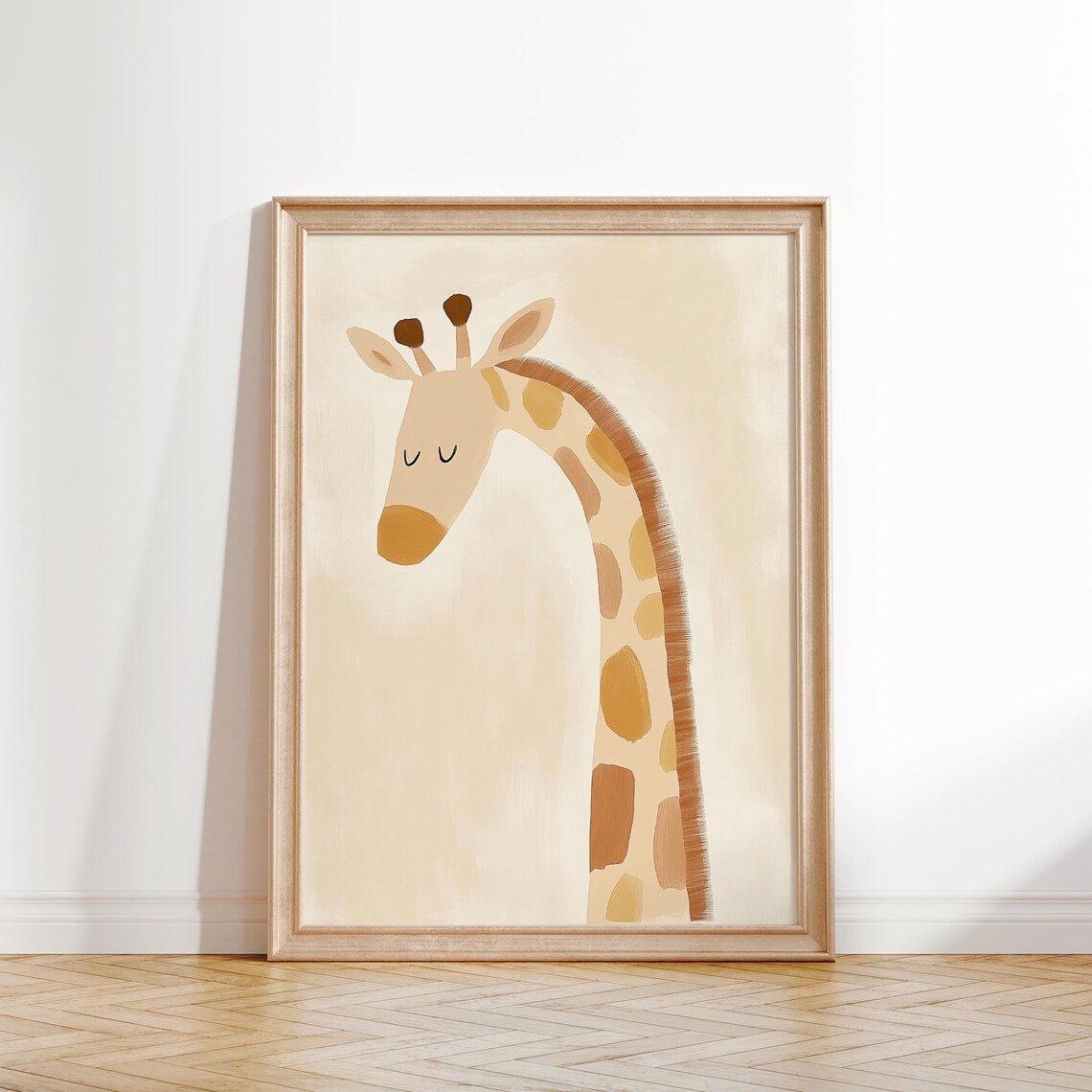 Sleepy Giraffe Watercolor Neutral Beige Nursery Safari Wall Art - Image 2