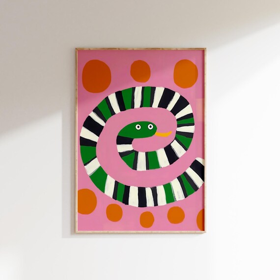 Striped Snake Nursery Pink Kids Room Animal Poster Art Decor