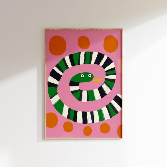 Striped Snake Wall Art Nursery Animal Print Kids Room Decor Playroom Art Boys Room Poster Animal Cute Snake Art