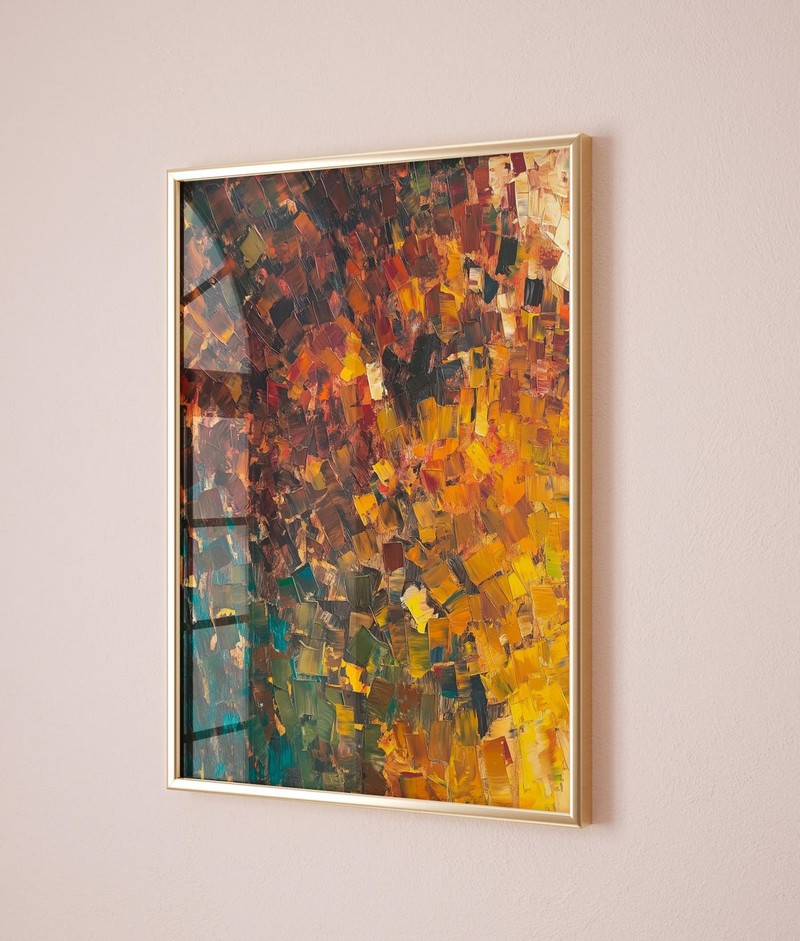 Bold Ember Gold Crimson Textured Impasto Abstract Modern Poster - Image 2