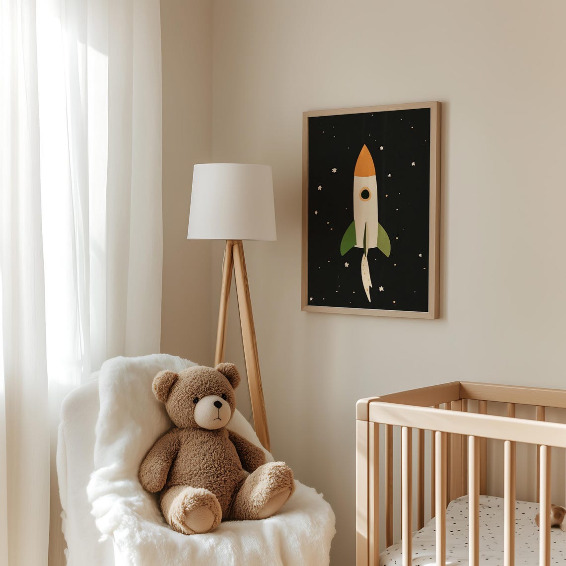 Space Rocket Art Print Night Sky Nursery Modern Kids Room Decor Stars Wall Art Space Theme - Image 5