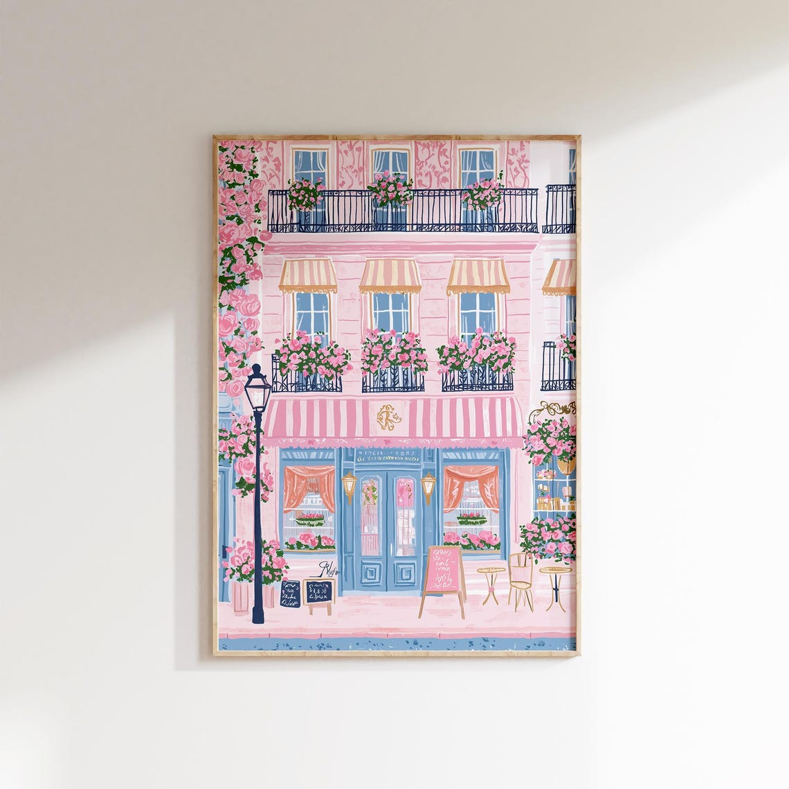 Parisian Pink Cafe Facade Striped Awning Roses Flower Spring Poster - Image 3