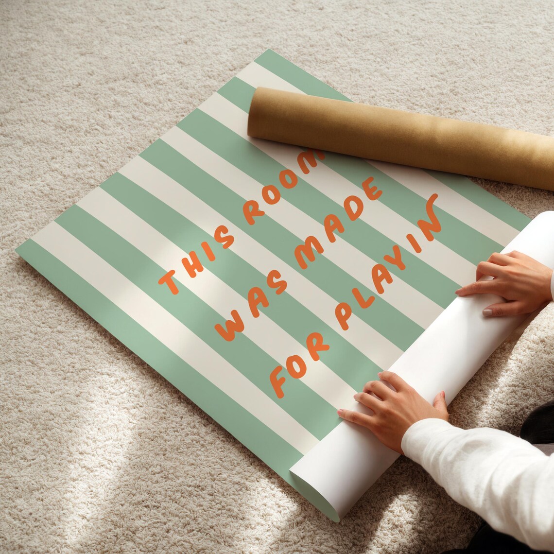 This Room Was Made For Playin Quote Sage Striped Kids Room Poster - Image 4