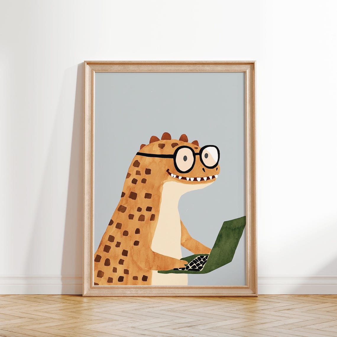 Funny Smart Dinosaur Glasses Green Laptop Kids Study Room Art Poster - Image 4