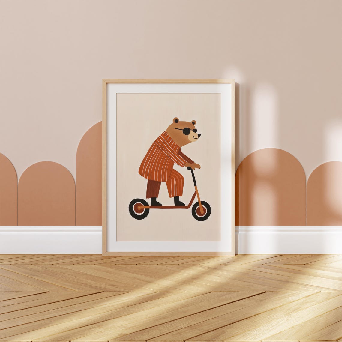 Bear In Striped Pajamas Riding Red Scooter Nursery Kids Animal Poster - Image 3