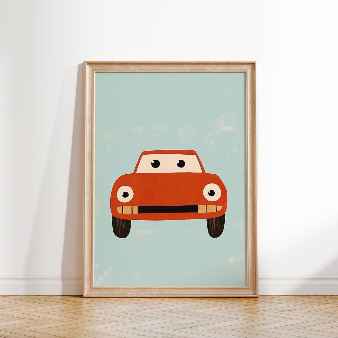 Cute Red Car Front View Smiling Mint Modern Kids Room Art Poster - Image 3