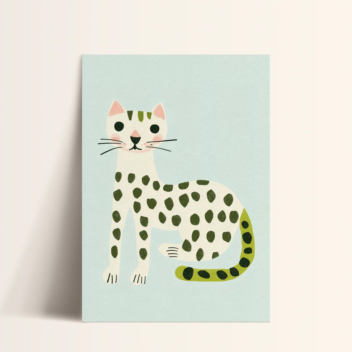 Spotted Leopard Cat Mint Green Background Nursery Art Poster - Image 4