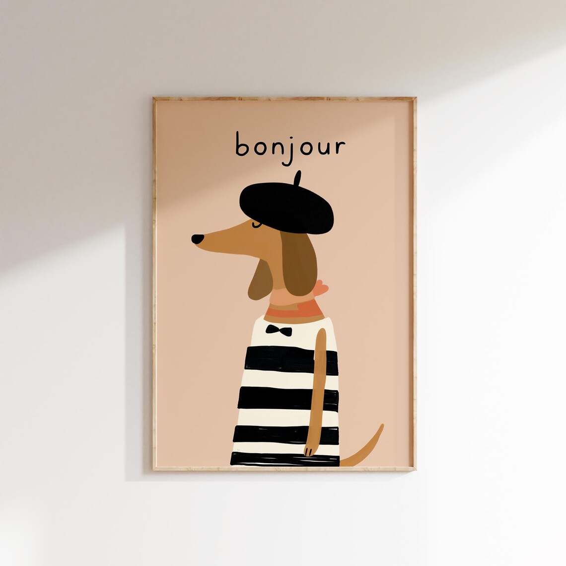 Bonjour Dachshund In Beret French Nursery Kids Room Art Print