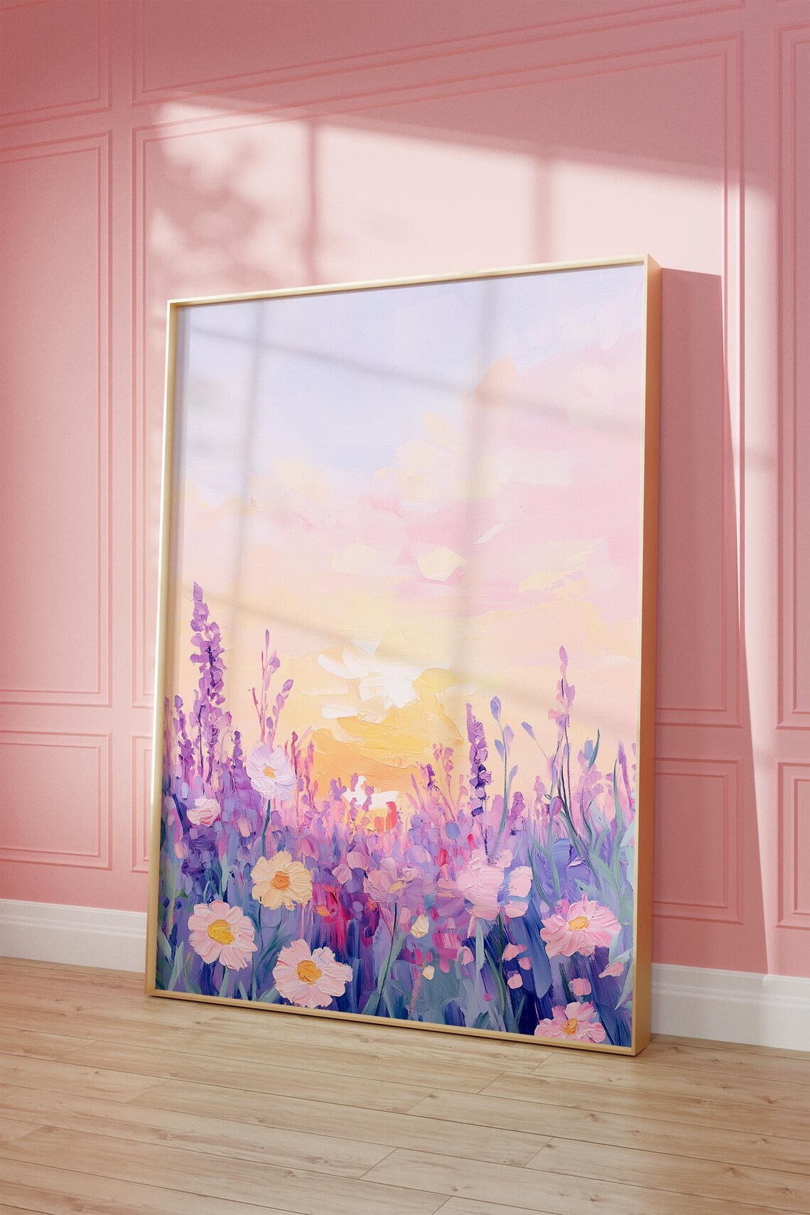 Lavender Sunset Wildflowers Dreamy Impasto Floral Meadow Art Poster - Image 2