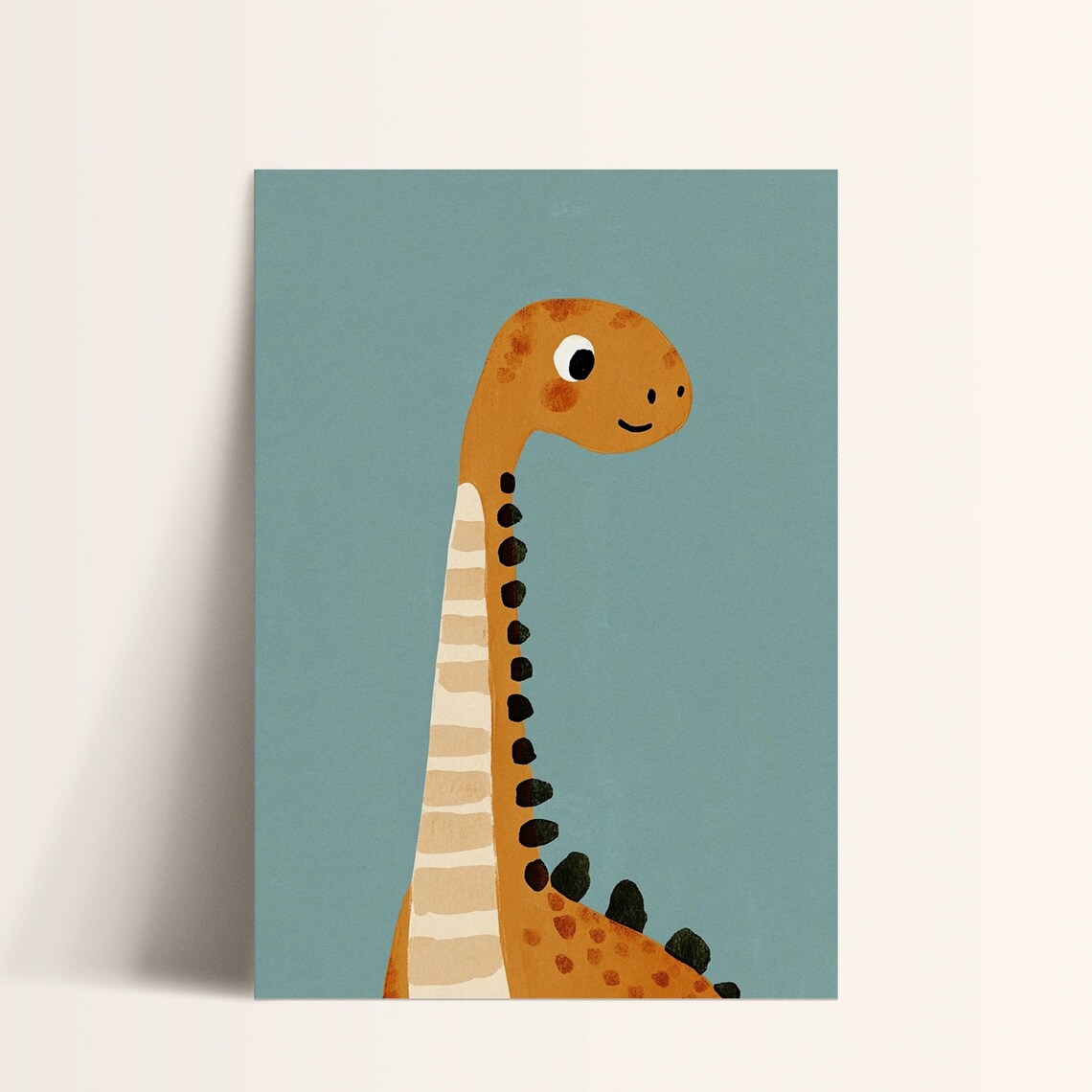 Orange Long Neck Dinosaur Smiling Portrait Cute Kids Dino Poster