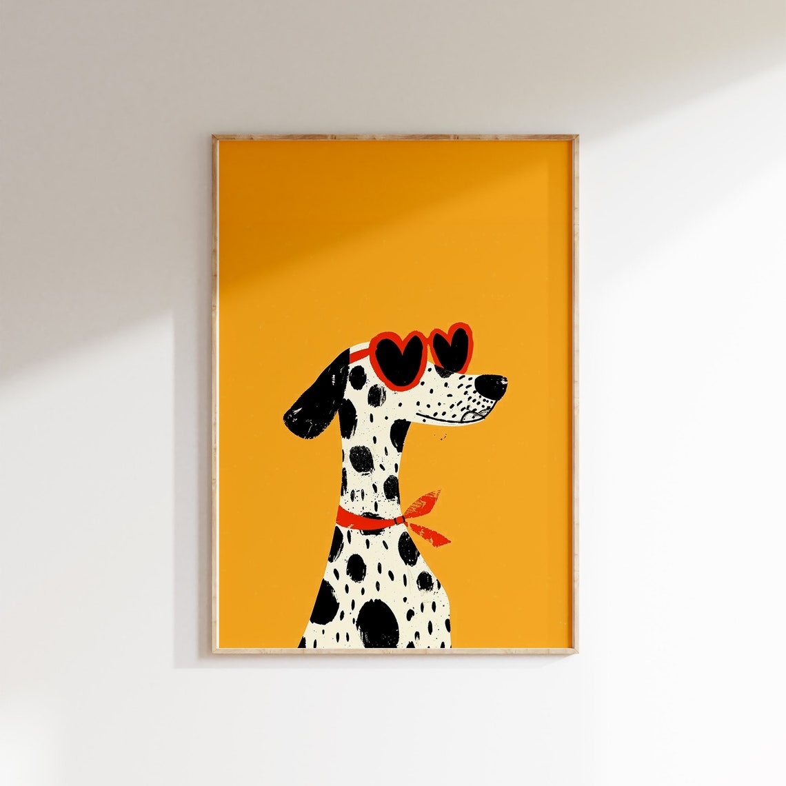 Funny Dalmatian Heart Sunglasses Cool Dog Orange Nursery Poster