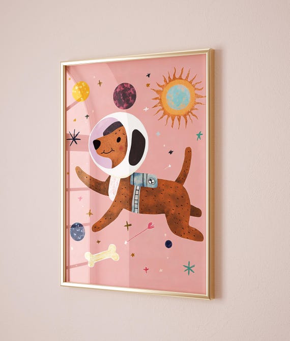 Space Dog Wall Art Animal Print For Kids Room Nursery Space Decor Boys Room Poster Gender Neutral Playroom Dog Poster